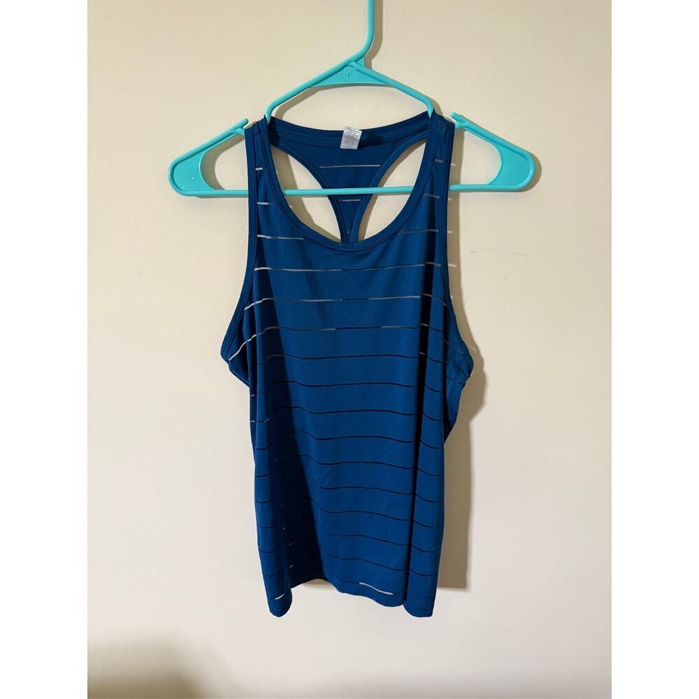 Athleta Blue Shadow Stripe Mesh Racerback Chi Tank Top